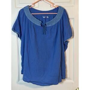 Women's Blue Izod Short Sleeved Top 100% Cotton, Crotchet Embroidery, 3X